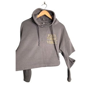 Top Knot Hair tribe vibes cut out elbow cropped hoodie sweatshirt •